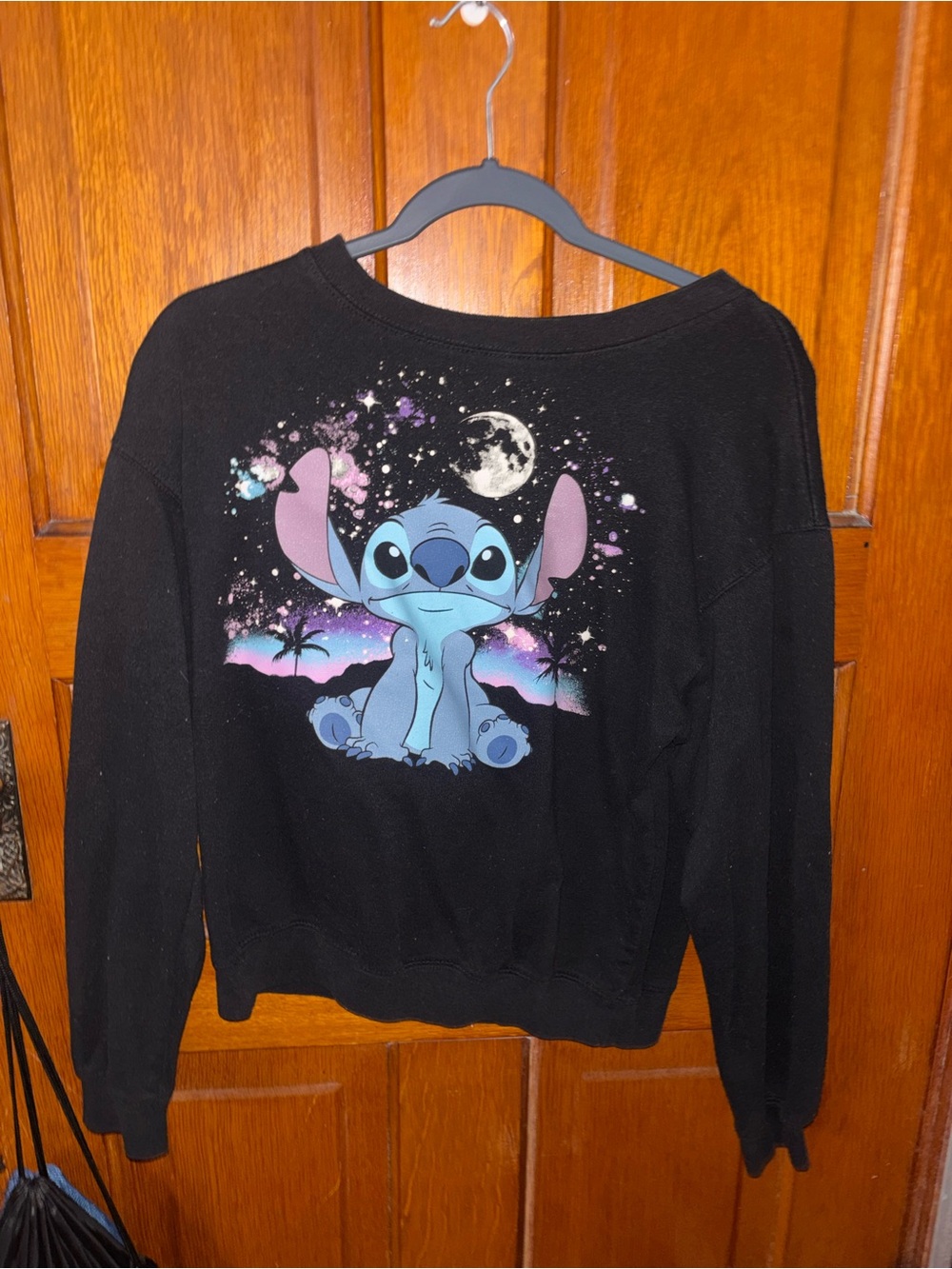Disney Black Sweatshirt with Blue & Pink Stitch Graphic